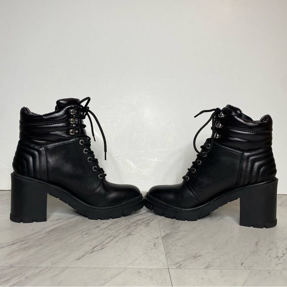 New! Marc Fisher Velima Black Leather Lace Up Lugsole Bootie 8.5 M - Picture 6 of 15